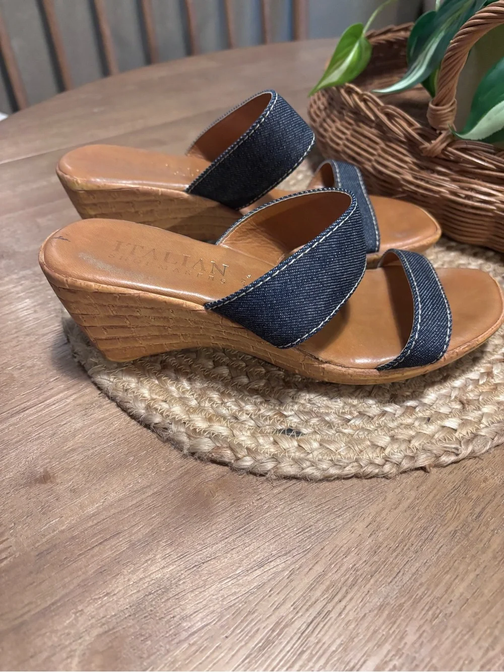 Italian Shoemakers Denim Wedge Sandals